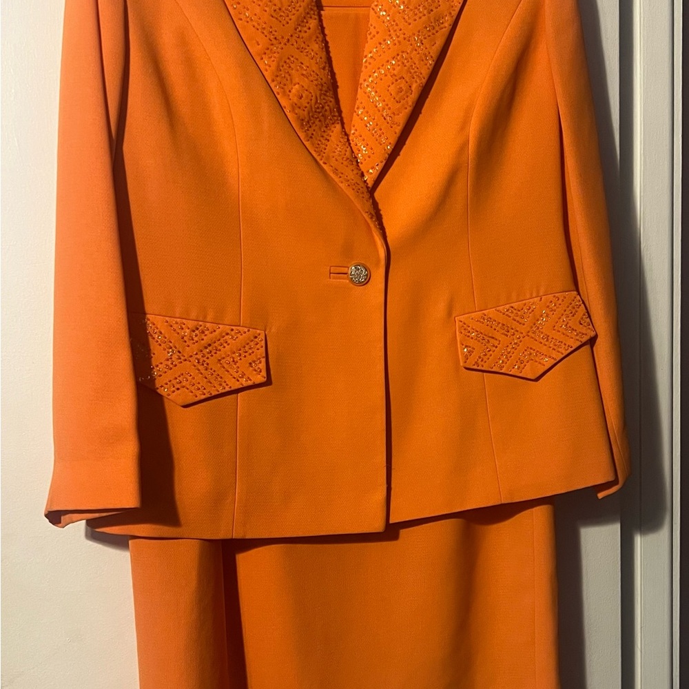 Orange Embellished Blazer, Skirt, Hat and Purse Set